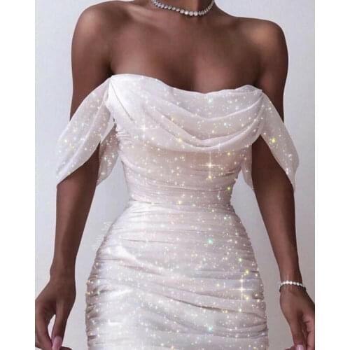 2020 New Women Ruffle Off Shoulder Prom Short Mini Dress Ladies Elegant Evening Party Bodycon Dresses Summer