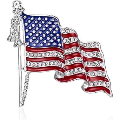 1PC Mixed-color Enamel American National Flag Shining Rhinestone Hat Bag Clothes Collar Pin Brooch Charm Jewelry Gift