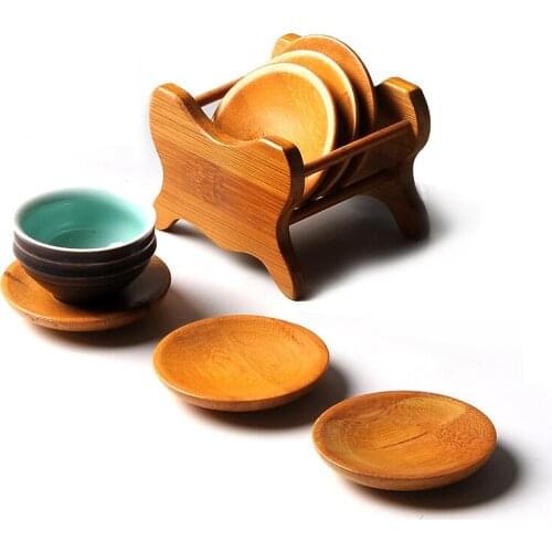 6 Pieces/ Set Coaster Holder Set for Drink, Bamboo Tea Cup Coaster Square / Round Cup Mat Sets for Chinese Kongfu Tea