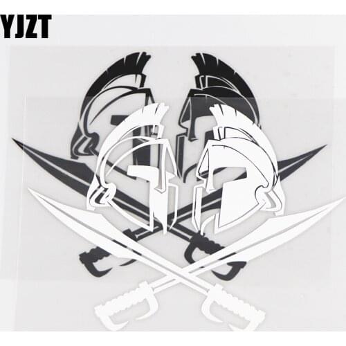 YJZT 14.2CM×17.0CM Car Sticker Vinyl Body Decal Battle Helmet Viking Weapon Savage Soldier Sticker 1C-0096