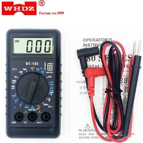 WHDZ DT182 Extra Mini Digital Multimeter with Buzzer Overload protection Pocket voltmeter Ampere Ohm Meter Test Probe DC AC LCD