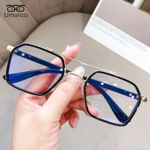 Double Beam Square Glasses Frame for Women Men Anti Blue Light Optical Myopia Hyperopia Eyeglasses Metallic Frame with Lenes