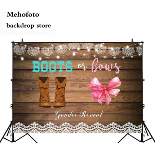 Gender reveal backdrop for photography boots photo background newborn baby shower theme party decoration banner 429