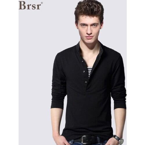 Autumn And Winter Casual Personality Collar Hedging Mens Oversized Stitching V-neck Long-sleeved T-shirt T Shirt Men Tshirt