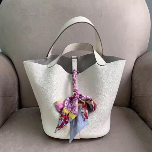 DOYUTIG Classical Womens Genuine Leather Basket Handbag With Silk Craft European Lady Real Cow Leather Fashion Handbag F820