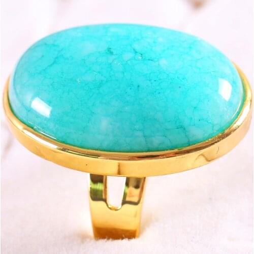 Finger Ring For Woman Men Natural Stone Gem Oval Beaded Ring Green Amazonite Ring Adjustable Jewelry Gift 1Pcs Z324