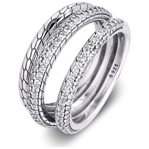 Triple Band Pave Snake Chain Pattern Rings 925 Sterling Silver Jewelry Bridal Sets Ring for Women Men Part Gift 2020 Autumn New