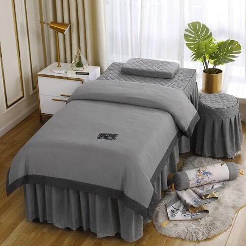 4pcs Skin-friendly Beauty Salon Bedding Set Bed Linens Sheets Massage Spa Bedskirt Stoolcover Pillowcase Quilt Cover Sets
