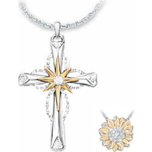 Cross Sunflower Necklace Choker Chain Fashion Women Sun Flower Necklace Pendant