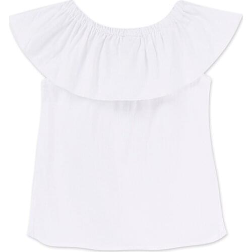 2021 2Pcs Toddlers Summer Tracksuits, Solid Color Off-Shoulder Tops + Ripped Jeans Suit for Little Girls, 9 Months to 7 Years