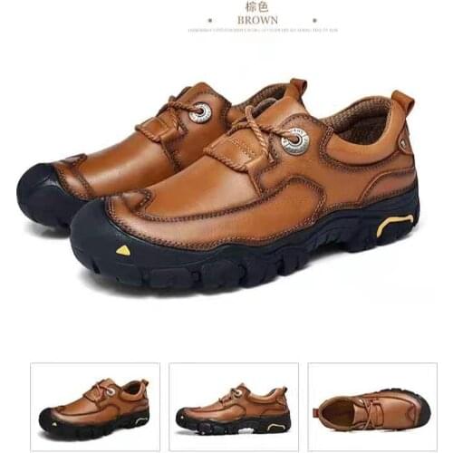 Mens Spring Autumn Casual Shoes Thick Soled Leather Lace Up Outdoor Casual Shoes Wear-Resistant Tooling Shoes Business Shoes
