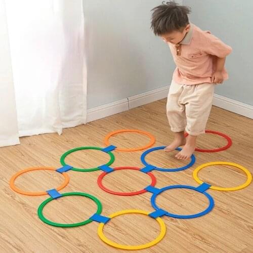 Children Games Hopscotch Jump Rings Set Kids Sensory Play Indoor Outdoor With 10 Hoops And 10 Connectors Training Sports Toy