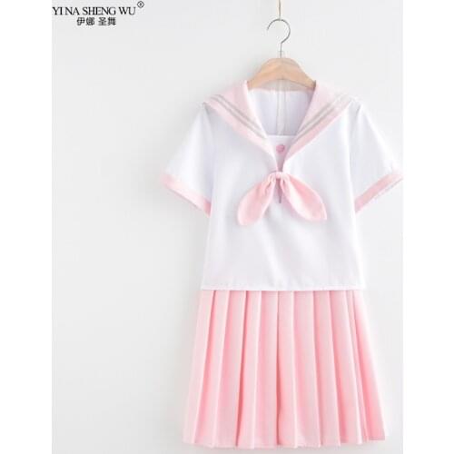 New Schoolgirl Uniform JK Japanese Sailor Uniform Anime Cosplay Costume Sakura Pink Pleated Skirt Set for Teenage Girls Students