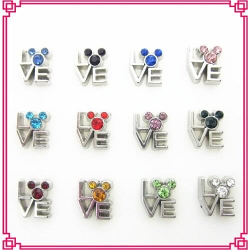 New arrive 120pcs/lot mix color mickey love birthstone floating charms living glass floating pendant lockets