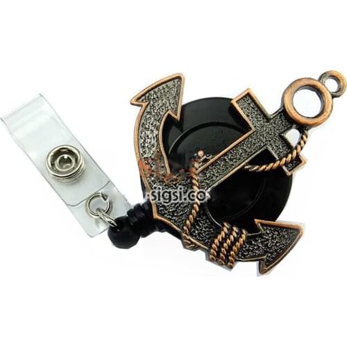 Wholesale Vintage Anchor Rhinestone Retractable Reel ID Badge Holder