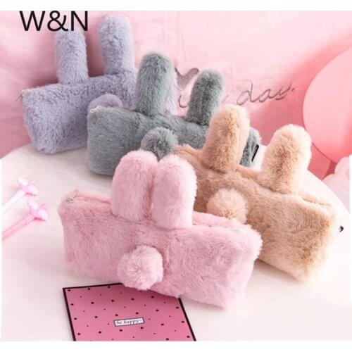 Plush Pencil Case School Pencil Case For Girls Cute Solid Color Pencil Box Kawaii Pen Bag School Supplies Stationery School Tool