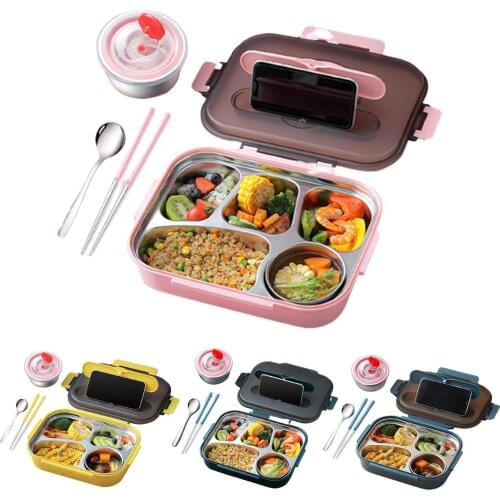 Portable Large 4 Compartments 304 Stainless Steel Office School Food Storage Bento Insulated Lunch Box