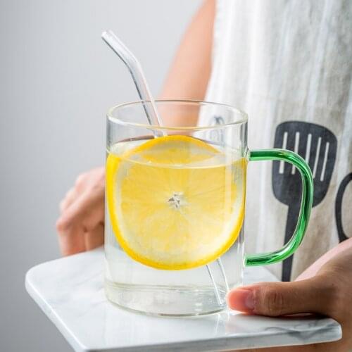 Cutelife Nordic Colored Transparent Glass Coffee Cup With Handle Tea Milk Drinkware Cup Living Room Kitchen Heat Resistant Cup