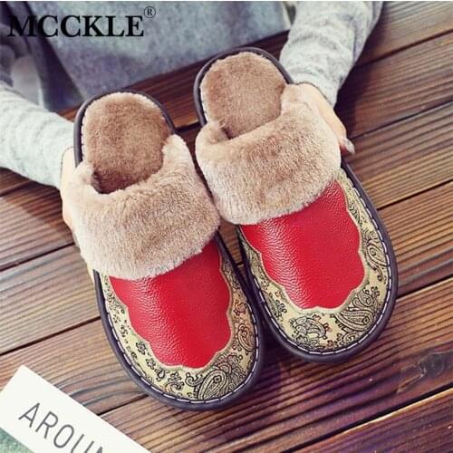 Women Luxury Slippers Embroidery Shoes Warm Short Plush Female PU Leather Winter Soft Indoor Flats Ladies Footwear Bedroom New