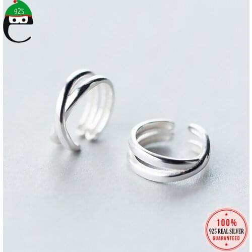 ElfoPlataSi Real 925 Sterling Silver Sweet Double Cross Ear Cuff Clip on Earring For Women Without Piercing Earing Jewelry DS534