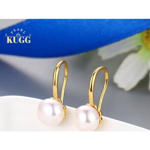 KUGG PEARL 14k Gold Filled Earrings Natural Fresh Water White Pearl Earrings Handmade Jewelry Drop Earrings Classical Geometric