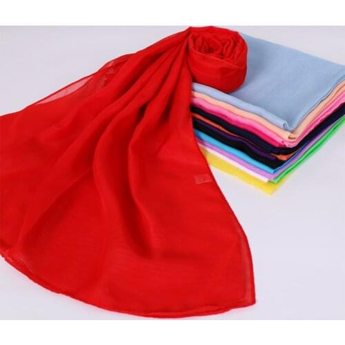 Hot Sale Gift Silk Scarf Solid Color Women Scarves Chiffon Thin Shawl Hajib Multicolor Spring Summer Lady Scarf Wrap
