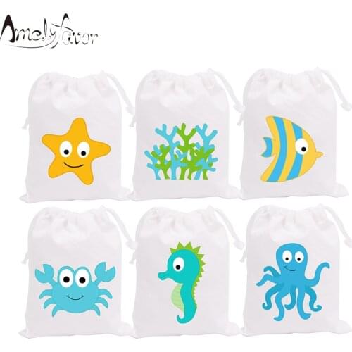 Under the Sea Theme Party Bag Gift Candy Bags Custom Marine Creatures Animal Birthday Event Decorations Party Container Supplies