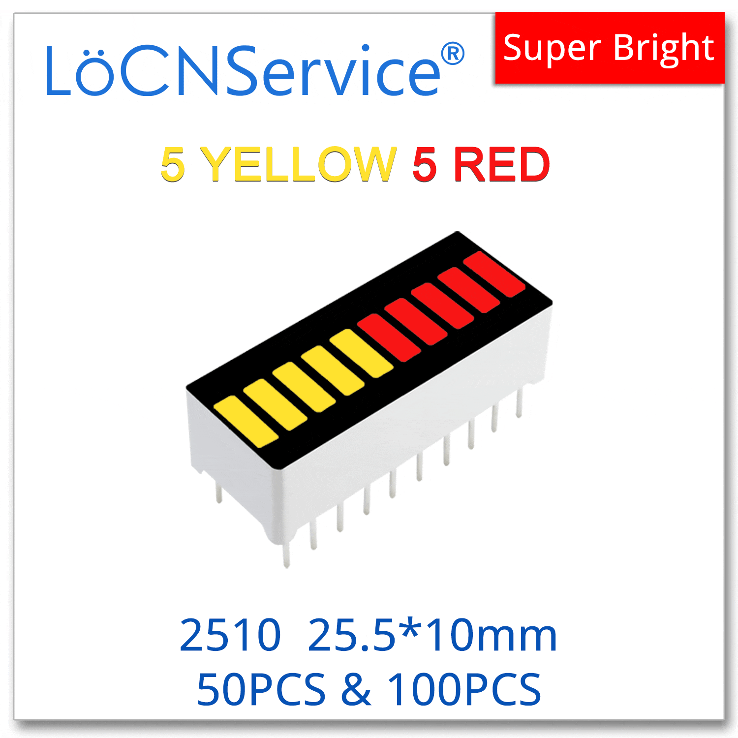 LoCNService LED Bar graph display Light 10-segment 2510 5 YELLOW 5 RED 50pcs 100pcs Bargraph multi color 2 color display module