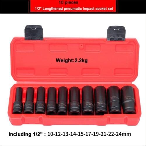 15pcs 1/2" 12.5mm Universal Lengthened Wrench Socket Pneumatic Socket Set Impact Socket Set Auto Repair Wrench Tool Handtool