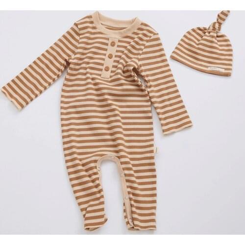 Spring Summer Infant Jumpsuits for Baby Boys Girls Casual Striped Newborn Romper + Hats Toddler Baby Clothing