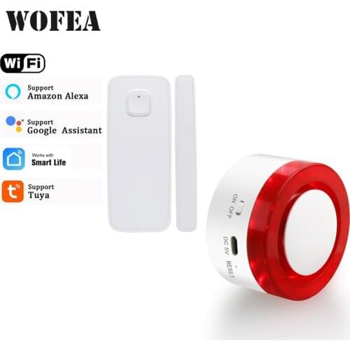 Wofea Smart Wifi Door Sensor Work Together With Tuya Smart Siren For Home Security With APP Notice Support Google Home & Alexa