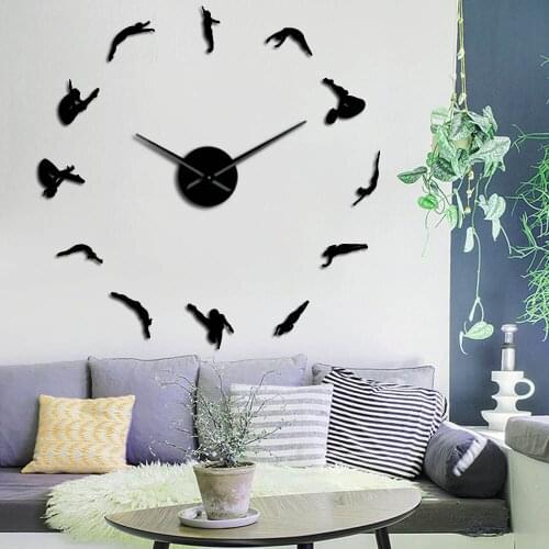 High Dive Sports Wall Art Home Decor Clock Watch Divers Diving Silhouette DIY Stickers Frameless Large Wall Clock Divers Gift