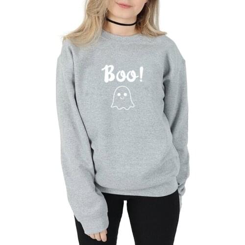 Cute Ghost Boo halloween Long-sleeved shirt Sweatshirt Top Tees Women Cotton Round Neck Harajuku Shirt Fashion Female Clothing