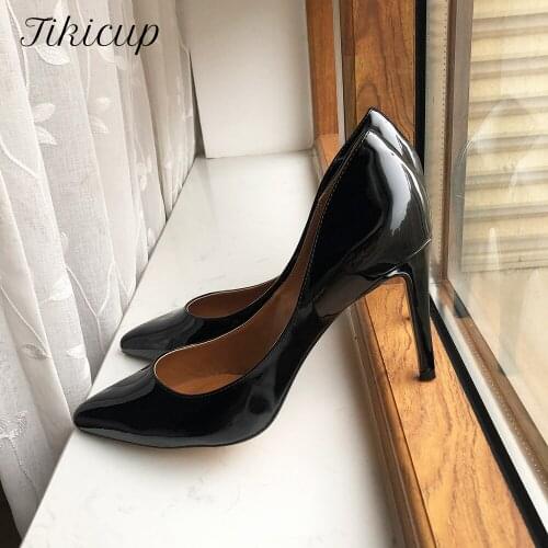 Tikicup 10cm High Heel Stilettos Pumps Slip on Pointed Toe Sexy Thin Heel Stilettos Fetish SM Cross Dresser Gay Homose Black Red