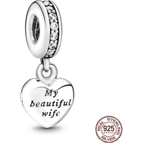 New 925 Sterling Silver My Beautiful Wife Dangle Charm Fit Original Pandora Charm Bracelets Necklace For Women DIY Jewelry