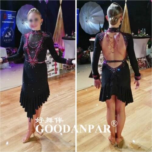 2021 sexy salsa dress costume color women comptition dancewear ladies dresses gold rhinestone Salsa Samba Performing Dress