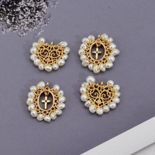 1pc DIY Materials Handmade Pearl Beads Flower Jewelry Accessories Brass Charms Earrings Pendants Necklace Garment Women PS21802