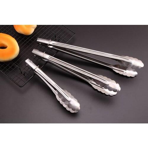 1PC Stainless Steel Tongs Bread Food Clip Barbecue Tong Pizza Bread Steak Clip Home Kitchen Utensils Accessories PM 010
