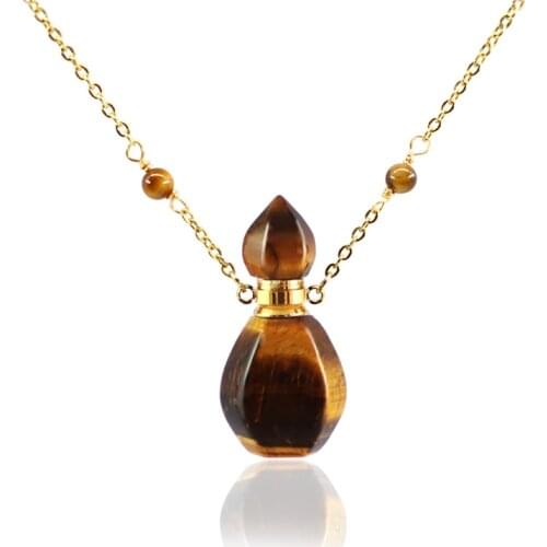 1PC Tiger Eye Nature Stone Pendant Urn Fillable Jewelry Essential Oil Bottle Necklace For Ashes Cremation Keepsake Jewelry