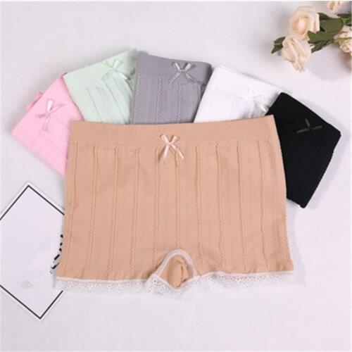 1pc Summer Women Safety Short Pants Thread Ribbed Lace Seamless Sexy Underpants Cotton Panties Under Skirt Shorts Safety Pants