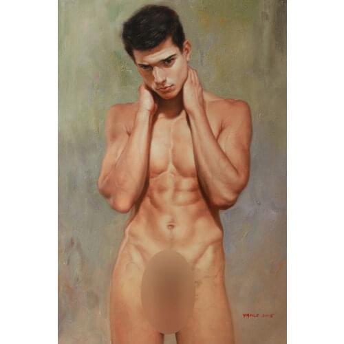100%hand-painted Artwork nude male original oil painting on canvas portrait men signed 24"x36" 001