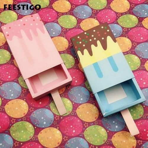12Pcs Ice Cream Shape Cute Gift Boxes Baby Shower Birthday Party Candy Box Pink Party Favor Chocolate Treat Box For Kids Party