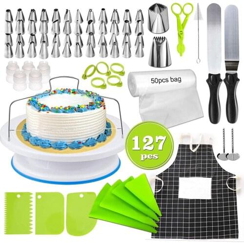 127PCS Cake Decoration Tools Supplier Kit Baking Set Kitchen Multi Function Revolving Turntable Muffin Home Fondant Cooking Tool