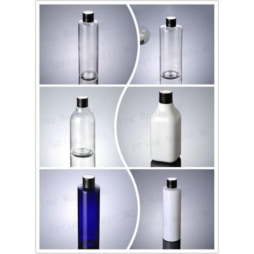 200ML Clear/WHITE/Blue PET Plastic Bottle BLACK Aluminum Lid,Empty Skin Care Packaging,Water/Cleansing Oil/Moisturizer Bottles