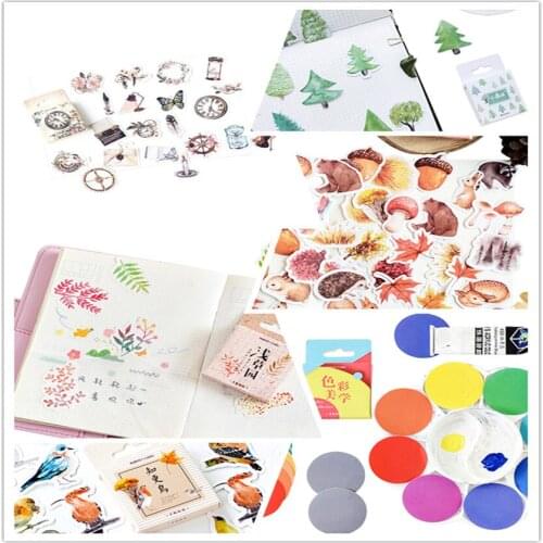 46pcs/box Cute Small forest robin Old chapter Label Stickers Mini Stickers Diary Adhesive Scrapbooking Decorative DIY Stickers