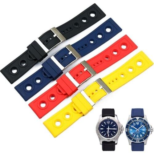 Watch Bracelet For Breitling AVENGER SUPEROCEAN NAVITIMER Pin Buckle Silicone 22 24mm Strap Watch Accessories Watch Band Chain
