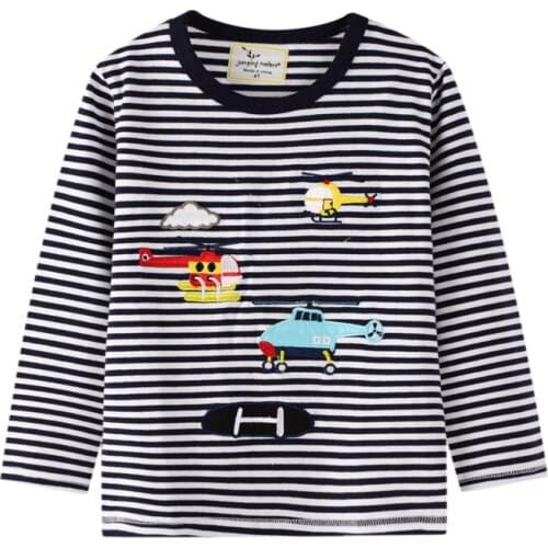 Jumping meters 2-7T Baby Cotton Clothes Aircraft Applique Stripe Children Long Sleeve T shirt Hot Kids Tops