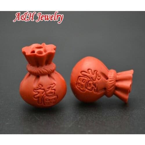 DIY Findings End Beads 16x21mm Chinese Cinnabar Money Bags For Lucky Jewelry Making Materials 20pc/lot
