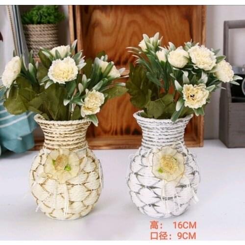 Handmade Rattan Plastic Flower Basket Dining Table Decor Living Room Artificial Flower Container Desktop Ornaments Anti-fall Ins