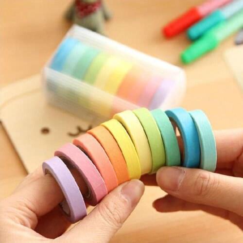 10pcs/set Basic Solid Color Washi Tape Rainbow Masking Tape Decorative Adhesive Tape Sticker Scrapbook Diary Stationery